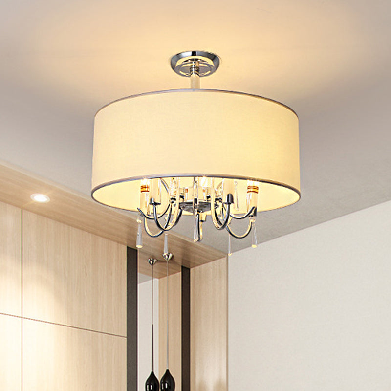 Plafonnier tambour blanc traditionnel avec 5 luminaires de chambre semi-encastrés en papier