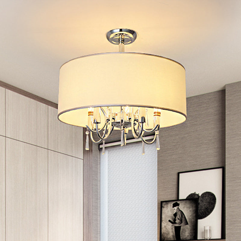Plafonnier tambour blanc traditionnel avec 5 luminaires de chambre semi-encastrés en papier