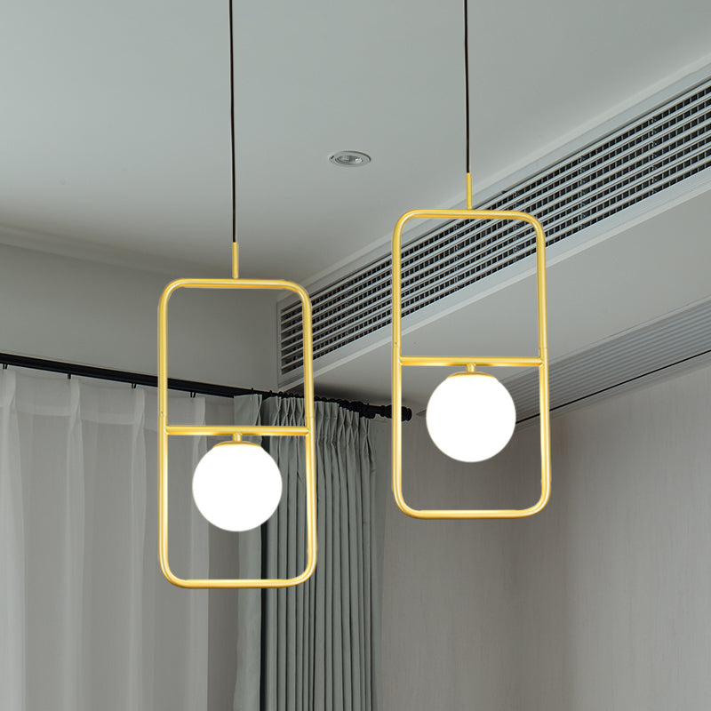 Modern White Glass Pendant Lamp with Gold LED Lights