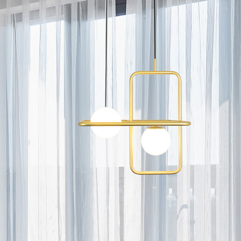 Modern White Glass Pendant Lamp with Gold LED Lights