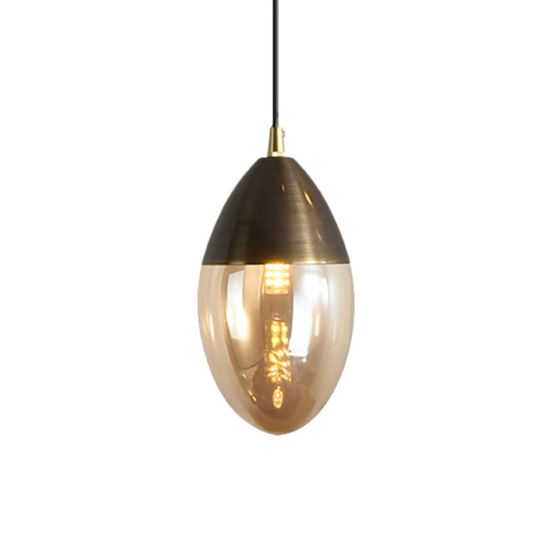 Sleek Postmodern Ellipsoid Pendant Light - Clear/Amber Glass LED, Ideal for Dining Room Ceiling