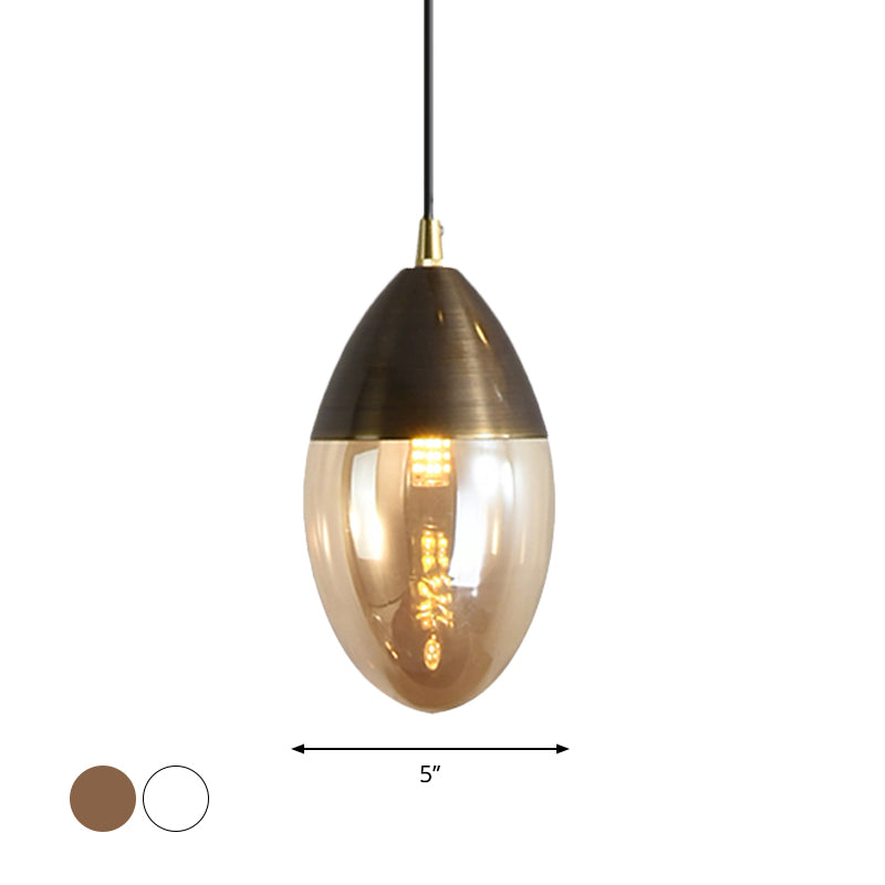 Sleek Postmodern Ellipsoid Pendant Light - Clear/Amber Glass LED, Ideal for Dining Room Ceiling