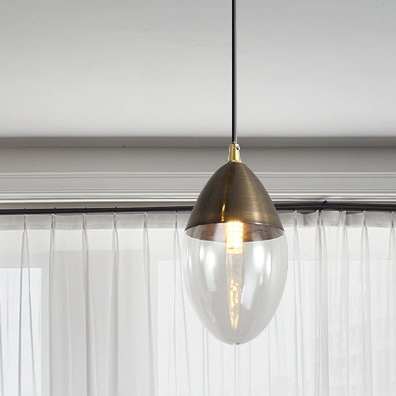 Sleek Postmodern Ellipsoid Pendant Light - Clear/Amber Glass LED, Ideal for Dining Room Ceiling