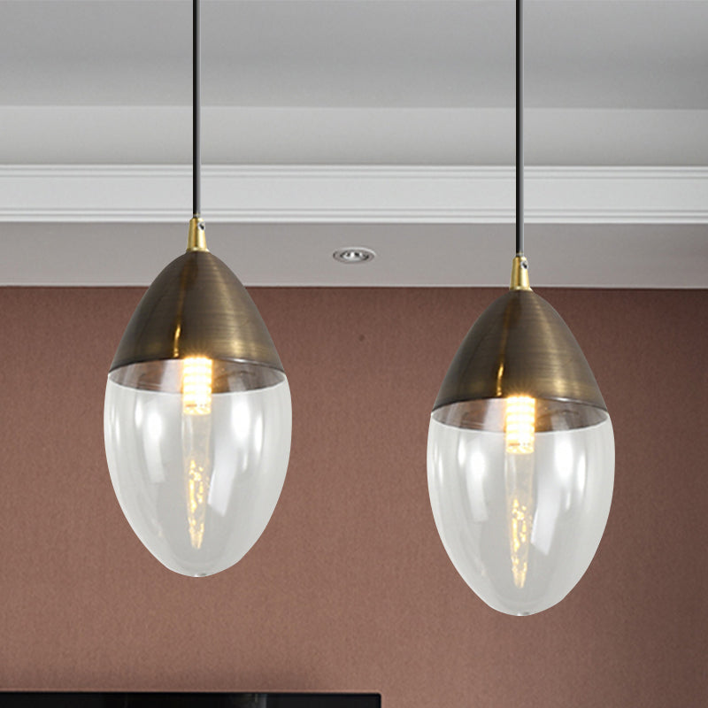 Sleek Postmodern Ellipsoid Pendant Light - Clear/Amber Glass LED, Ideal for Dining Room Ceiling