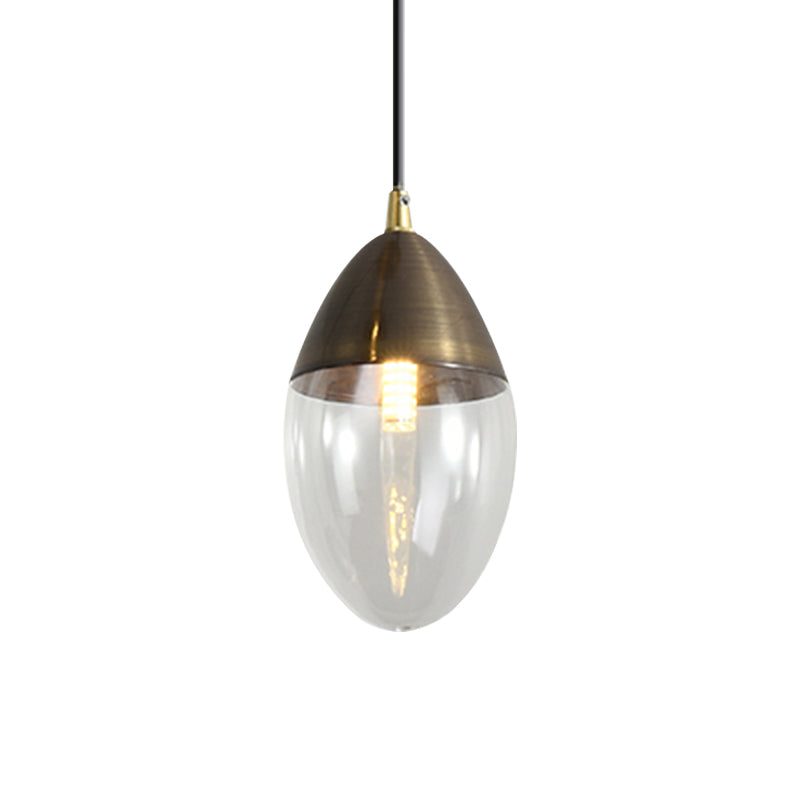 Sleek Postmodern Ellipsoid Pendant Light - Clear/Amber Glass LED, Ideal for Dining Room Ceiling