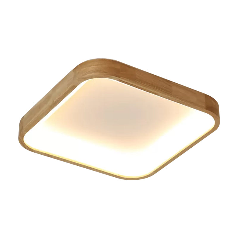 Minimalist LED Flush Ceiling Light with Wood Shade - Warm/White Light Options - 14.5"/18.5" Width