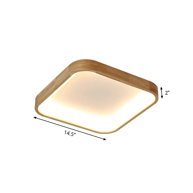 Minimalist LED Flush Ceiling Light with Wood Shade - Warm/White Light Options - 14.5"/18.5" Width
