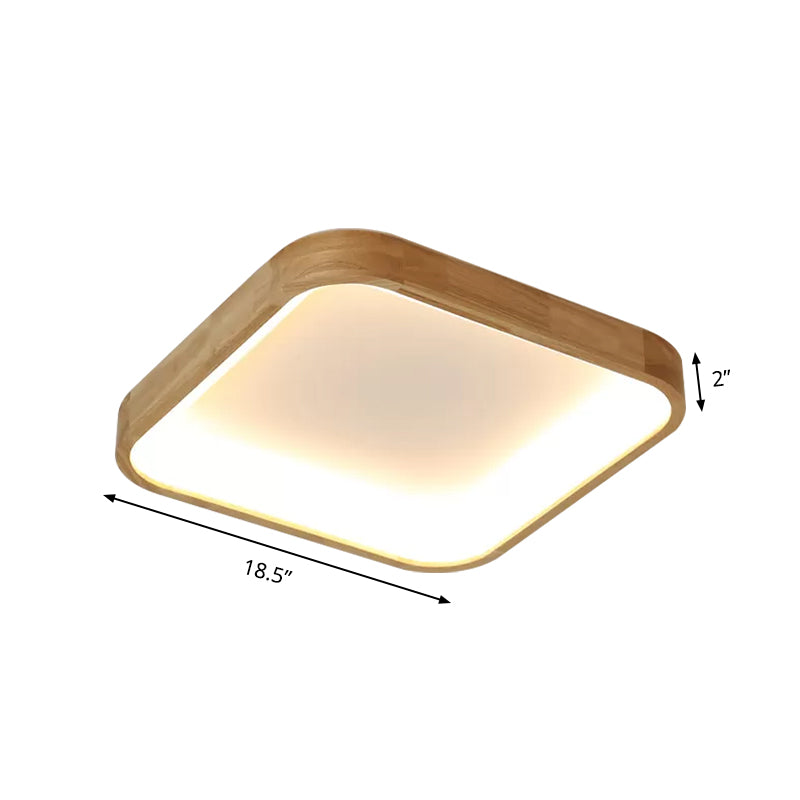 Minimalist LED Flush Ceiling Light with Wood Shade - Warm/White Light Options - 14.5"/18.5" Width