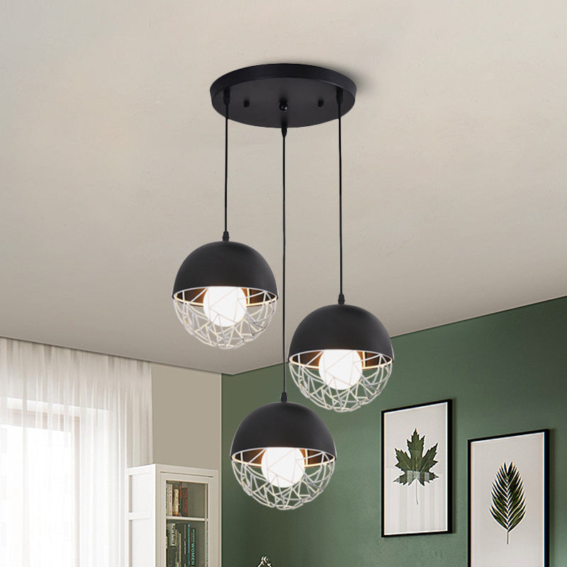 Modern Milk Glass Pendant Light With 3 Sphere Clusters - White/Black Round/Linear Canopy / Black