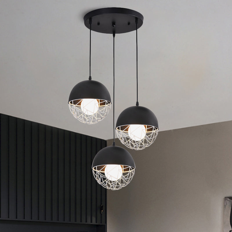 Milk Glass Cluster Pendant Light with 3 Modern White/Black Lights - Round/Linear Canopy