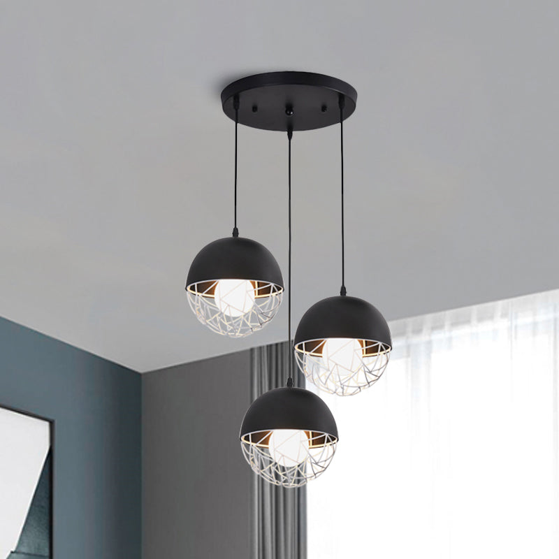 Milk Glass Cluster Pendant Light with 3 Modern White/Black Lights - Round/Linear Canopy