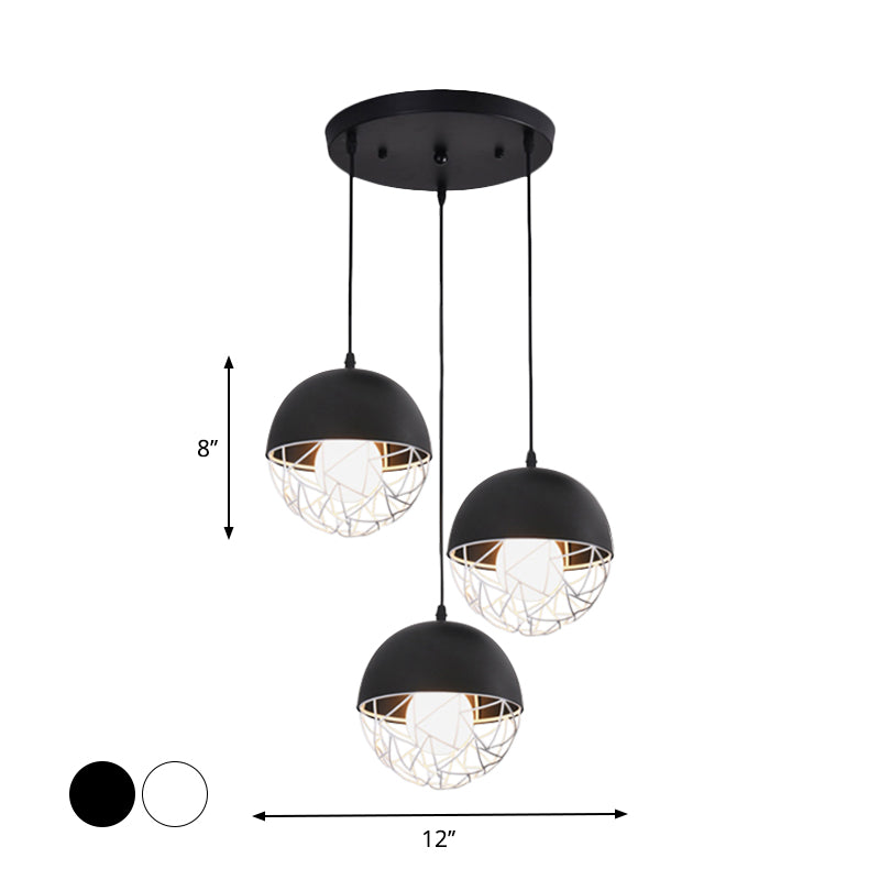Milk Glass Cluster Pendant Light with 3 Modern White/Black Lights - Round/Linear Canopy