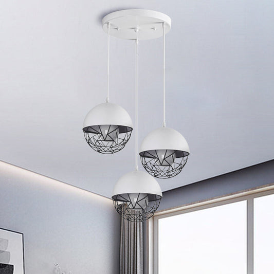 Milk Glass Cluster Pendant Light with 3 Modern White/Black Lights - Round/Linear Canopy