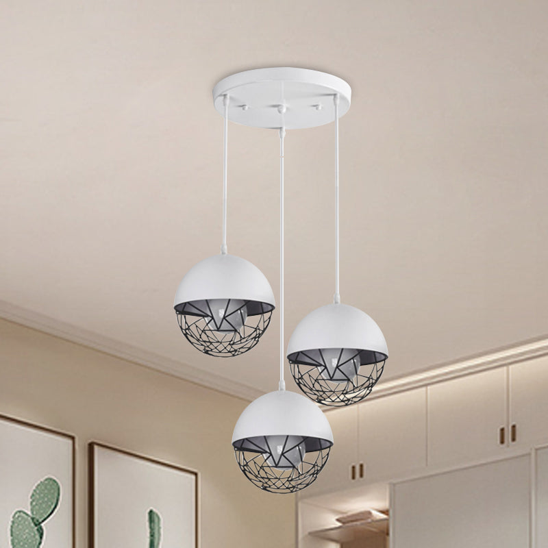 Milk Glass Cluster Pendant Light with 3 Modern White/Black Lights - Round/Linear Canopy
