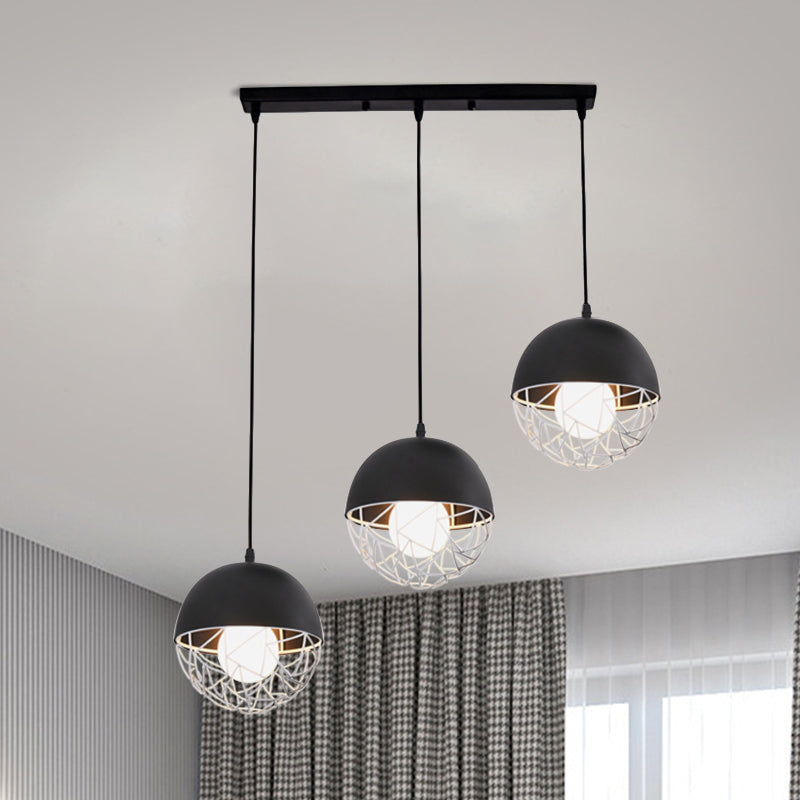 Modern Milk Glass Pendant Light With 3 Sphere Clusters - White/Black Round/Linear Canopy / Black