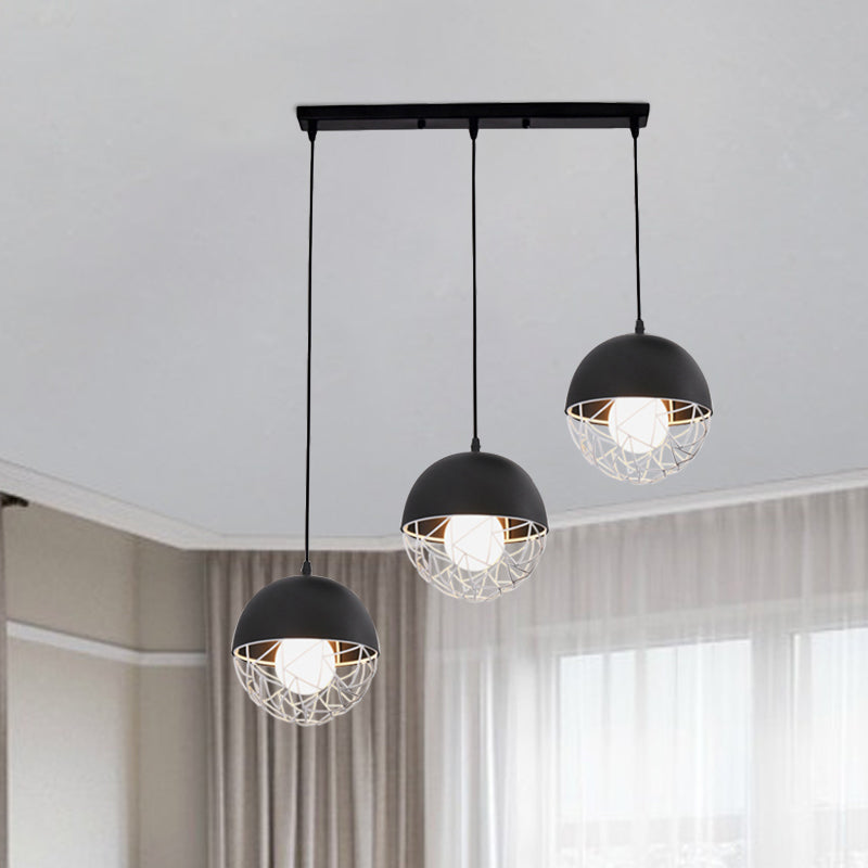 Modern Milk Glass Pendant Light With 3 Sphere Clusters - White/Black Round/Linear Canopy