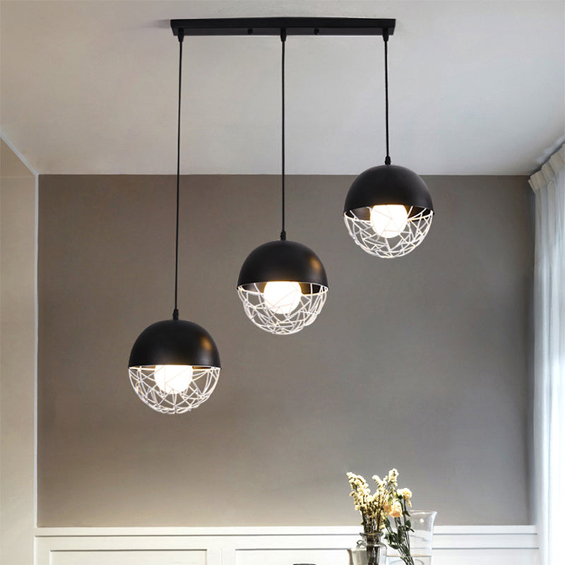Modern Milk Glass Pendant Light With 3 Sphere Clusters - White/Black Round/Linear Canopy