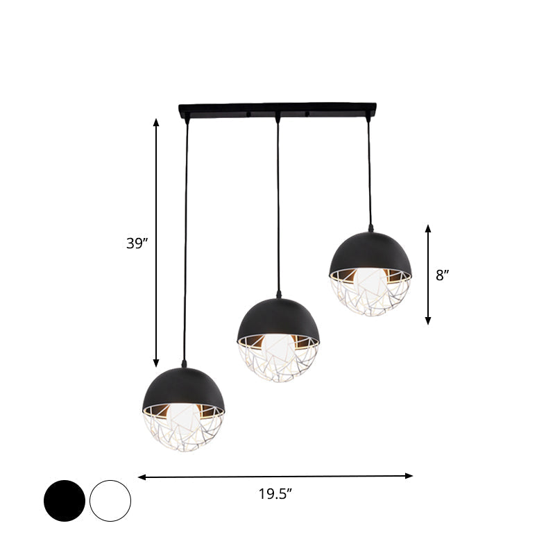 Milk Glass Cluster Pendant Light with 3 Modern White/Black Lights - Round/Linear Canopy