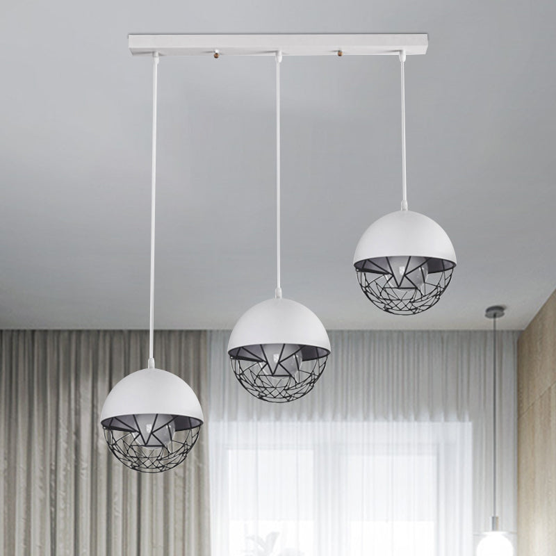 Modern Milk Glass Pendant Light With 3 Sphere Clusters - White/Black Round/Linear Canopy / White