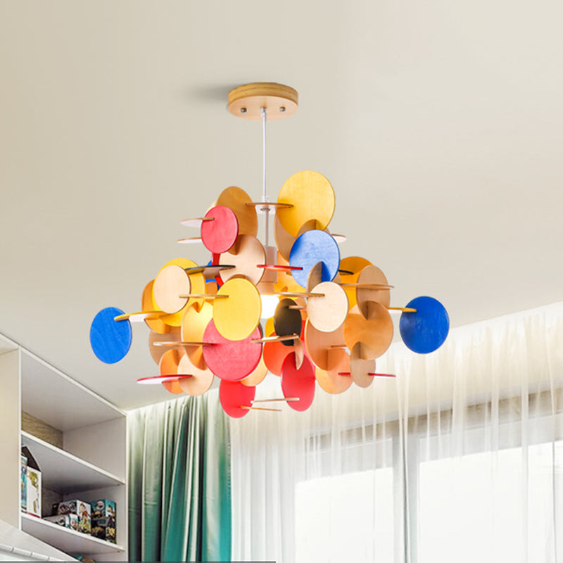 Nordic 1-Light Puzzle Wooden Hanging Lamp For Kids Bedroom - Multicolor/Natural