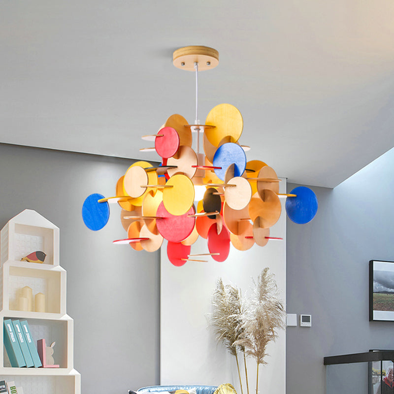 Nordic 1-Light Puzzle Wooden Hanging Lamp For Kids Bedroom - Multicolor/Natural