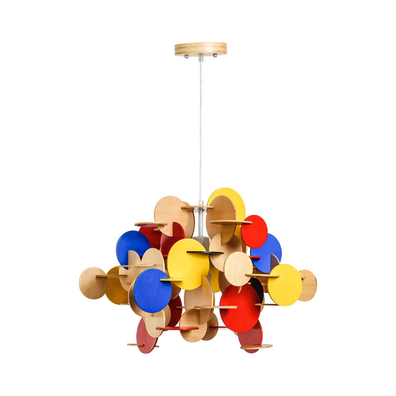Nordic 1-Light Puzzle Wooden Hanging Lamp For Kids Bedroom - Multicolor/Natural