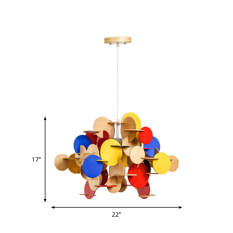 Nordic 1-Light Puzzle Wooden Hanging Lamp For Kids Bedroom - Multicolor/Natural