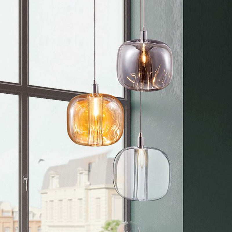 Mirrored Glass Designer Drum Pendant Lamp With Clear/Amber/Smoke Finish - 1 Light Hanging Fixture
