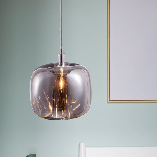 Modern Designer Drum Suspension Pendant - Mirrored Clear/Amber/Smoke Glass - 1 Light Hanging Lamp