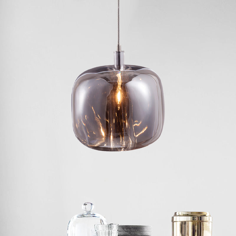 Modern Designer Drum Suspension Pendant - Mirrored Clear/Amber/Smoke Glass - 1 Light Hanging Lamp