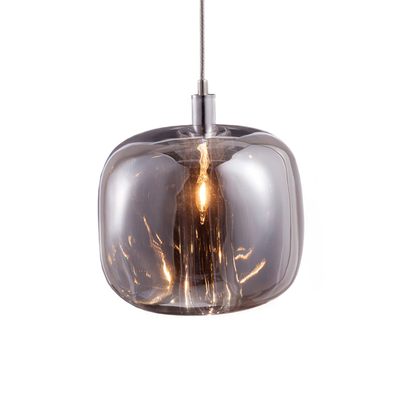 Mirrored Glass Designer Drum Pendant Lamp With Clear/Amber/Smoke Finish - 1 Light Hanging Fixture