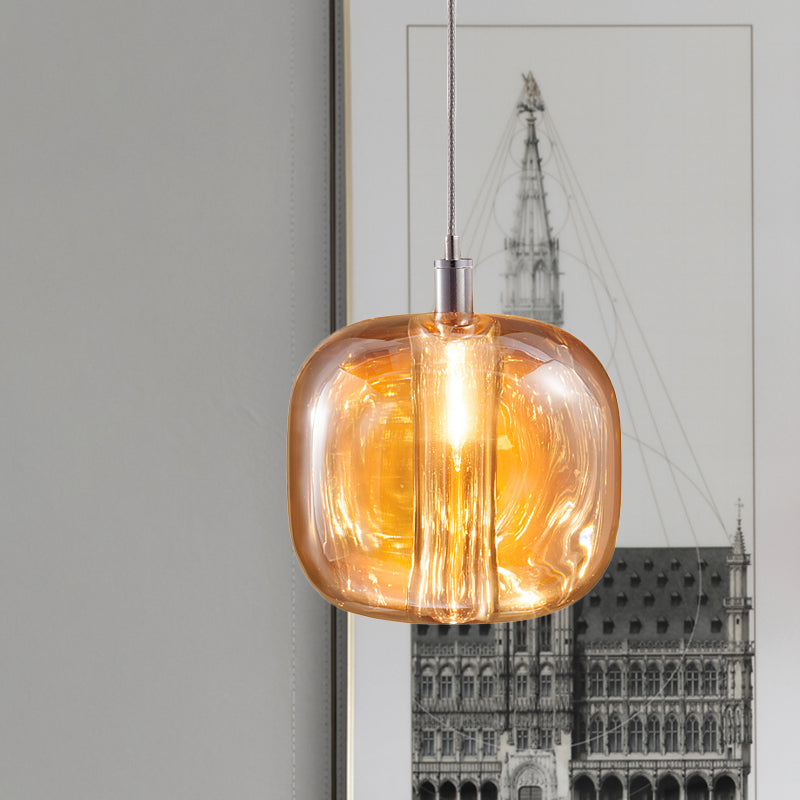 Mirrored Glass Designer Drum Pendant Lamp With Clear/Amber/Smoke Finish - 1 Light Hanging Fixture