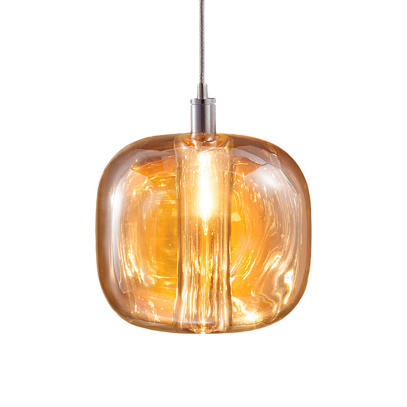 Mirrored Glass Designer Drum Pendant Lamp With Clear/Amber/Smoke Finish - 1 Light Hanging Fixture