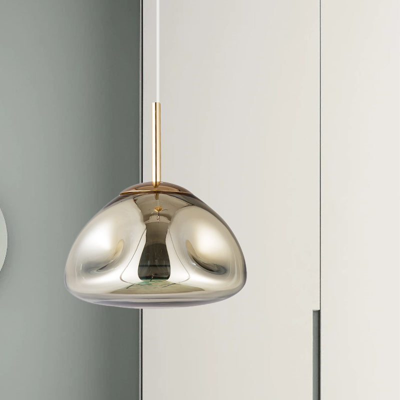Modern Melt Shape Pendant Lamp With Blown Glass Shade In Gold Silver Or Rose - 1 Light Hanging Kit