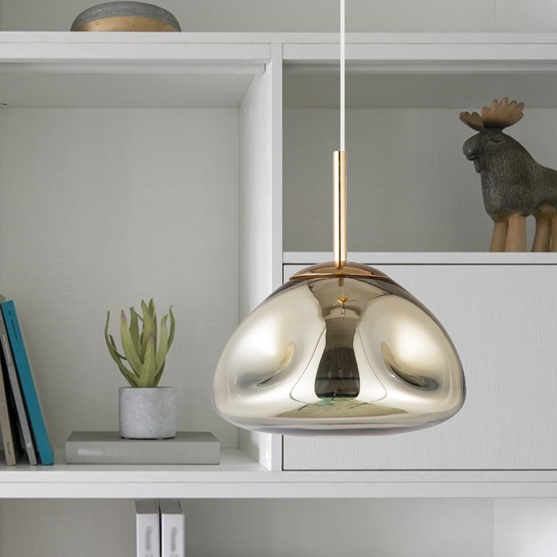 Modern Melt Shape Pendant Lamp - Gold, Silver, Rose Gold - 1 Light - Dimpled Blown Glass - Hanging Light Kit