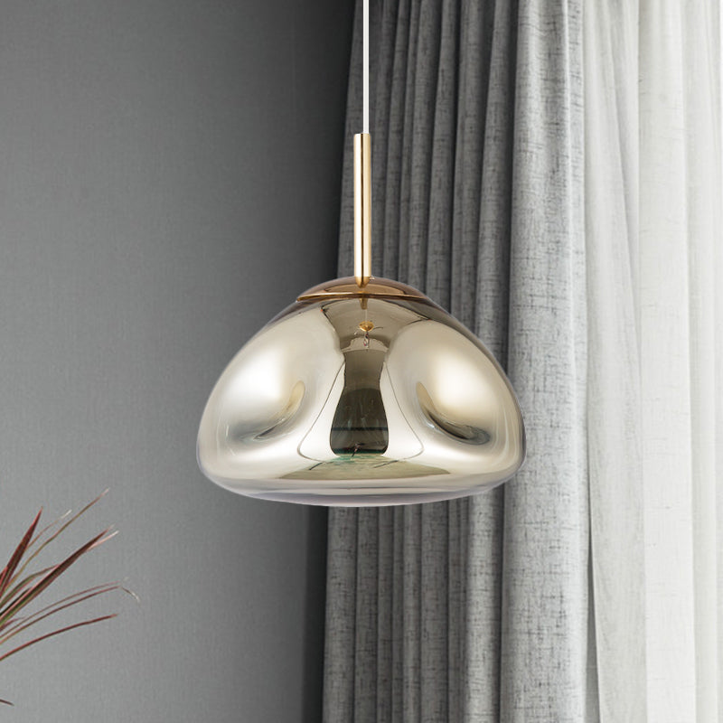 Modern Melt Shape Pendant Lamp With Blown Glass Shade In Gold Silver Or Rose - 1 Light Hanging Kit