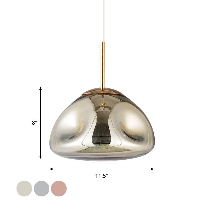 Modern Melt Shape Pendant Lamp - Gold, Silver, Rose Gold - 1 Light - Dimpled Blown Glass - Hanging Light Kit