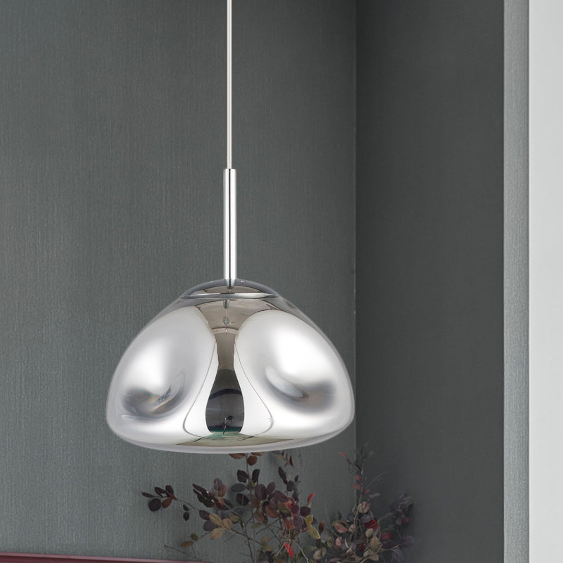 Modern Melt Shape Pendant Lamp With Blown Glass Shade In Gold Silver Or Rose - 1 Light Hanging Kit