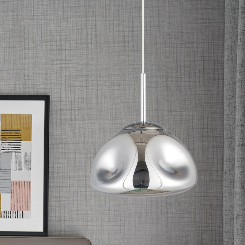 Modern Melt Shape Pendant Lamp - Gold, Silver, Rose Gold - 1 Light - Dimpled Blown Glass - Hanging Light Kit