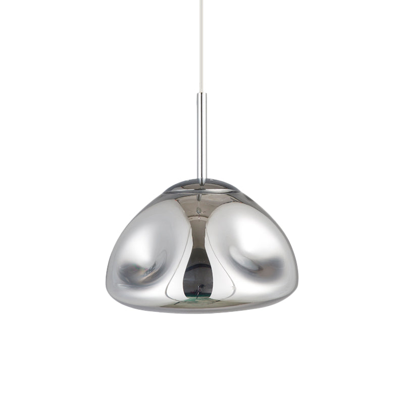 Modern Melt Shape Pendant Lamp With Blown Glass Shade In Gold Silver Or Rose - 1 Light Hanging Kit