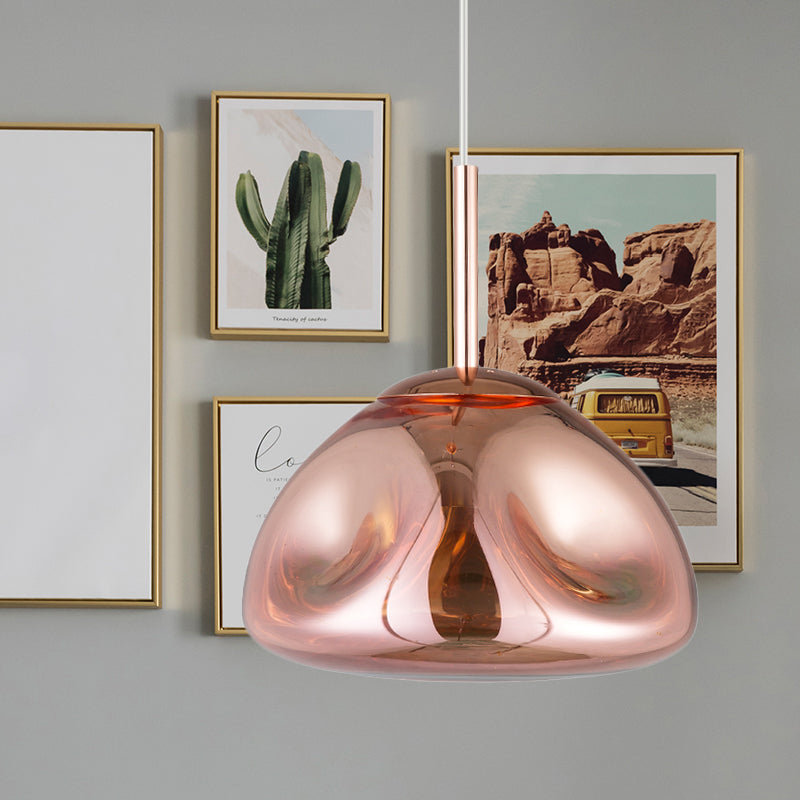 Modern Melt Shape Pendant Lamp - Gold, Silver, Rose Gold - 1 Light - Dimpled Blown Glass - Hanging Light Kit