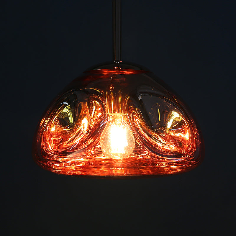 Modern Melt Shape Pendant Lamp - Gold, Silver, Rose Gold - 1 Light - Dimpled Blown Glass - Hanging Light Kit