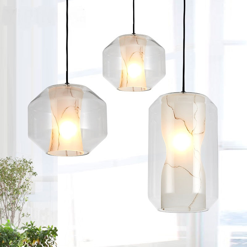 Modern Clear Glass Pendant Light-Black 1-Light 8"/10" Wide Cylinder/Drum