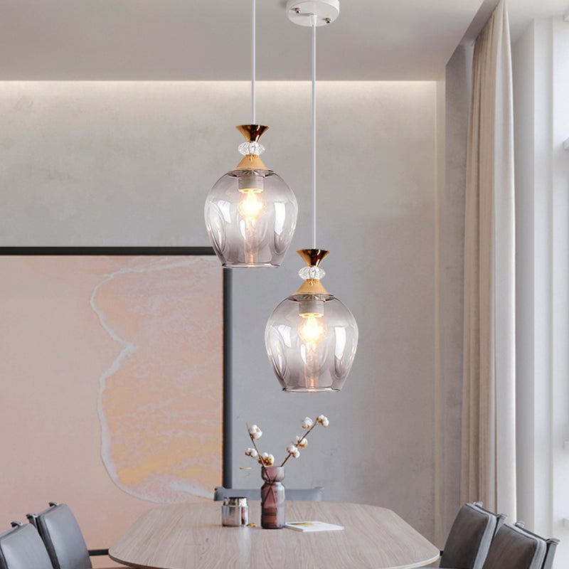 Suspension moderne en verre en forme de coupe avec alvéoles multicolores