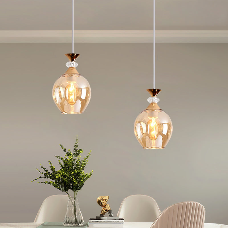 Suspension moderne en verre en forme de coupe avec alvéoles multicolores