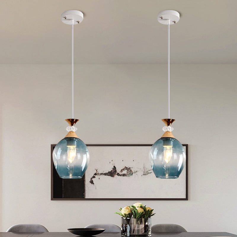 Suspension moderne en verre en forme de coupe avec alvéoles multicolores