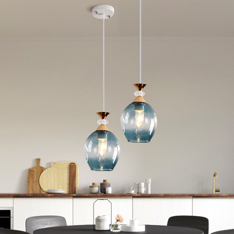 Suspension moderne en verre en forme de coupe avec alvéoles multicolores