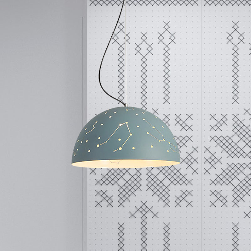 Minimalist Metal Hanging Ceiling Light - 1-Light Semisphere Pendant Lamp - Blue/Green/Yellow