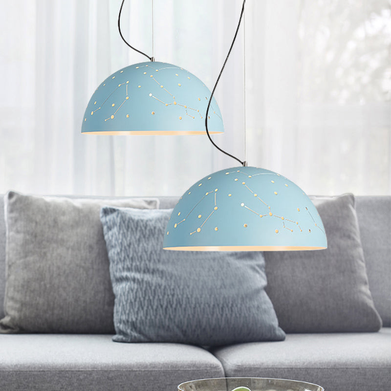 Minimalist Metal Hanging Ceiling Light - 1-Light Semisphere Pendant Lamp - Blue/Green/Yellow