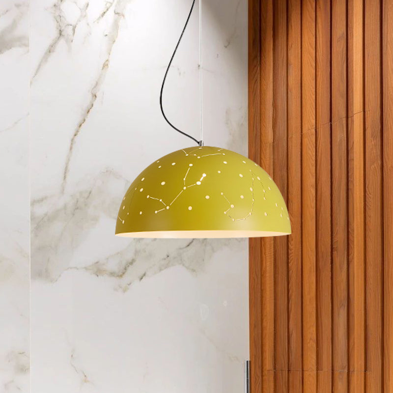 Minimalist Metal Hanging Ceiling Light - 1-Light Semisphere Pendant Lamp - Blue/Green/Yellow